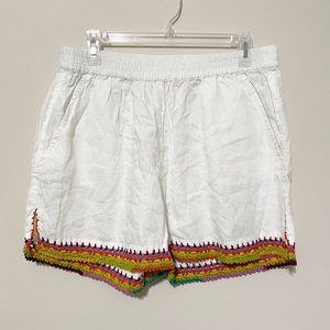 Sundance Size M 100% linen White Crotchet Boho Pull On Shorts